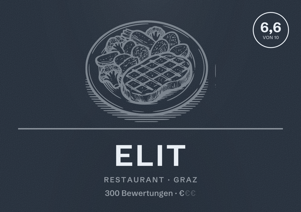 Illustriertes Poster von Elit, Restaurant in Graz: Bewertung 6,6 von 10 aus 300 Bewertungen, Preisniveau €