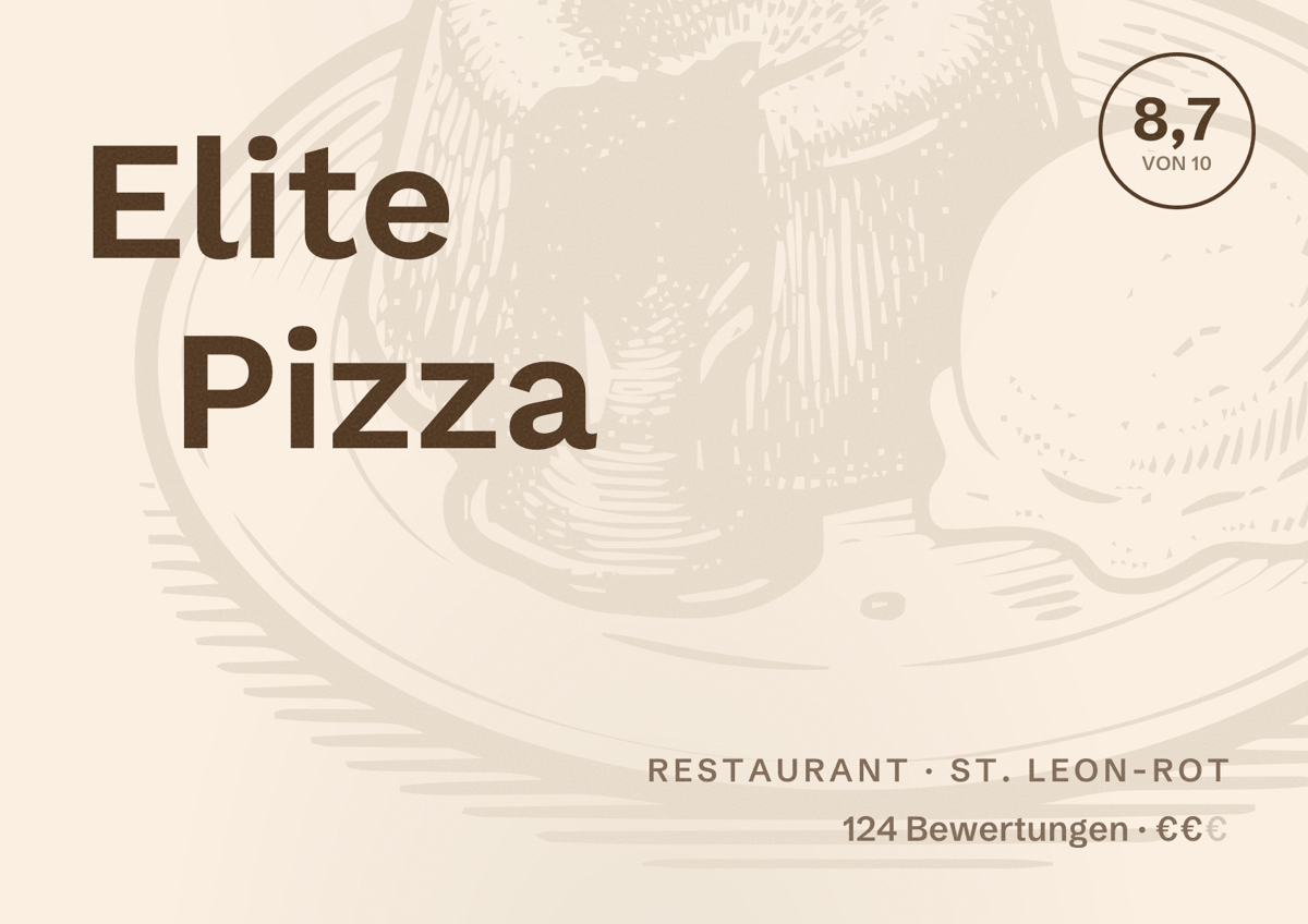 Illustriertes Poster von Elite Pizza, Restaurant in St. Leon-Rot: Bewertung 8,7 von 10 aus 124 Bewertungen, Preisniveau €€