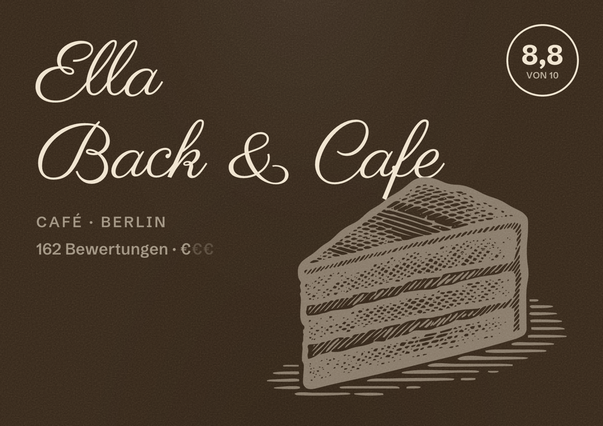 Illustriertes Poster von Ella Back & Cafe, Café in Berlin: Bewertung 8,8 von 10 aus 162 Bewertungen, Preisniveau €