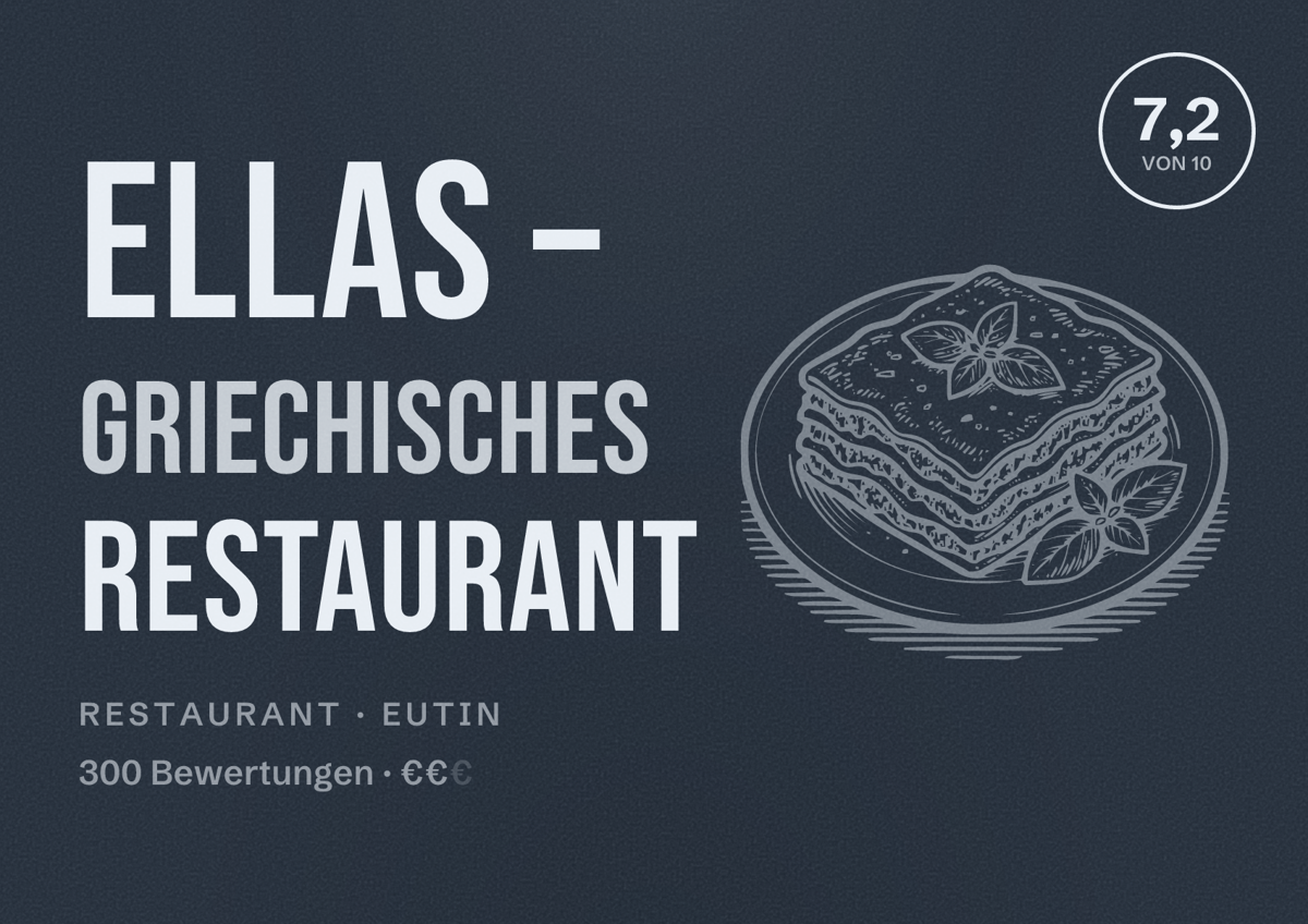 Illustriertes Poster von Ellas – Griechisches Restaurant, Restaurant in Eutin: Bewertung 7,2 von 10 aus 300 Bewertungen, Preisniveau €€