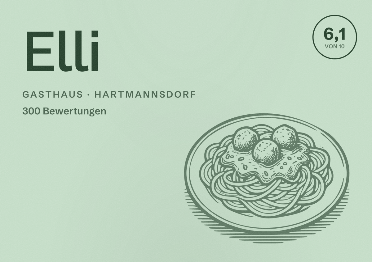 Illustriertes Poster von Elli, Gasthaus in Hartmannsdorf: Bewertung 6,1 von 10 aus 300 Bewertungen