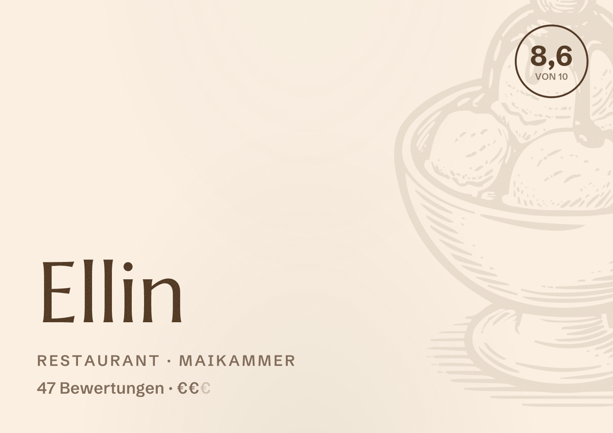 Illustriertes Poster von Ellin, Restaurant in Maikammer: Bewertung 8,6 von 10 aus 47 Bewertungen, Preisniveau €€