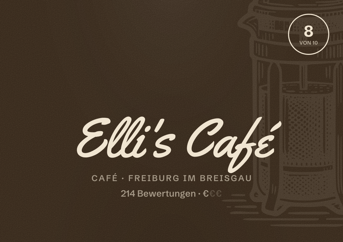 Illustriertes Poster von Elli's Café, Café in Freiburg im Breisgau: Bewertung 8,0 von 10 aus 214 Bewertungen, Preisniveau €