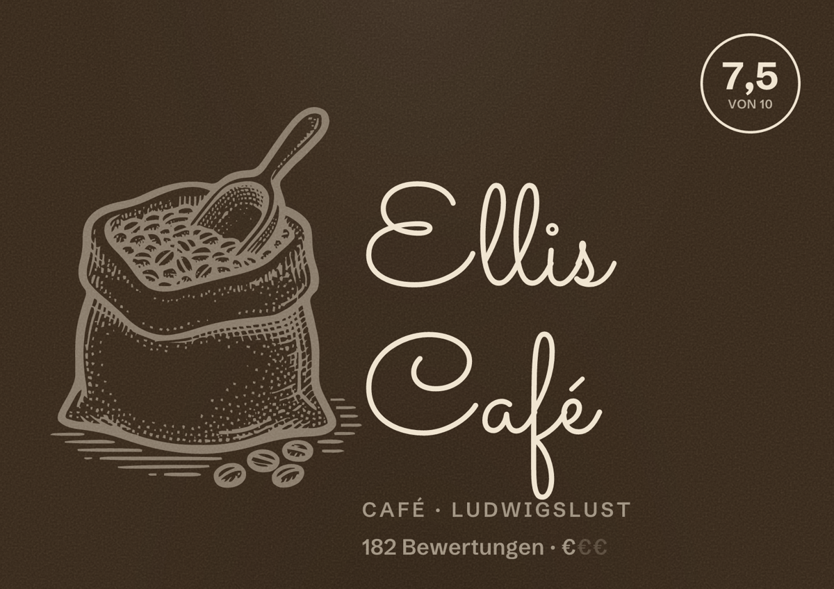 Illustriertes Poster von Ellis Café, Café in Ludwigslust: Bewertung 7,5 von 10 aus 182 Bewertungen, Preisniveau €