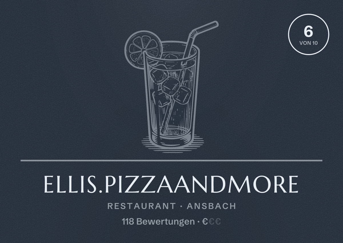 Illustriertes Poster von ellis.pizzaandmore, Restaurant in Ansbach: Bewertung 6 von 10 aus 118 Bewertungen, Preisniveau €