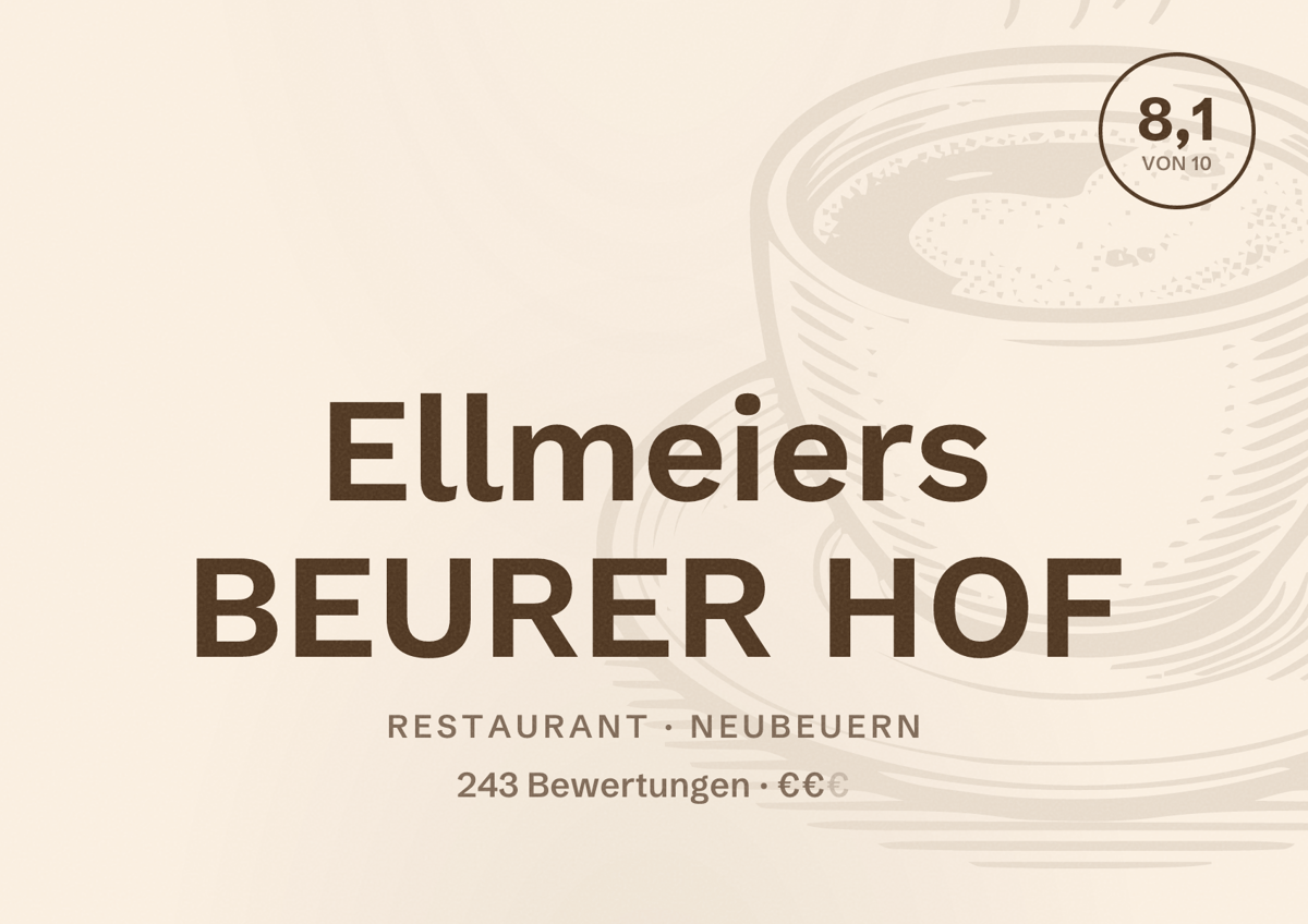 Illustriertes Poster von Ellmeiers BEURER HOF, Restaurant in Neubeuern: Bewertung 8,1 von 10 aus 243 Bewertungen, Preisniveau €€