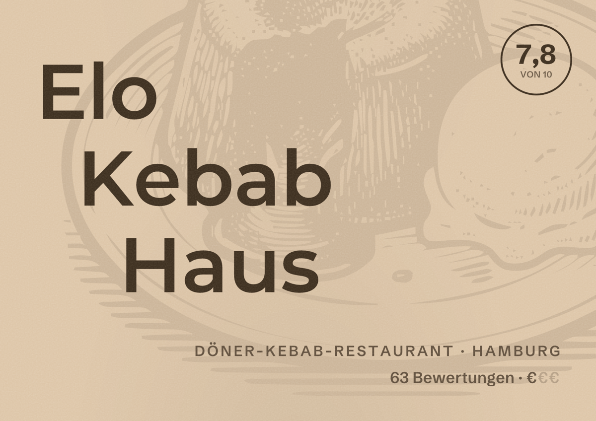 Illustriertes Poster von Elo Kebab Haus, Döner-Kebab-Restaurant in Hamburg: Bewertung 7,8 von 10 aus 63 Bewertungen, Preisniveau €