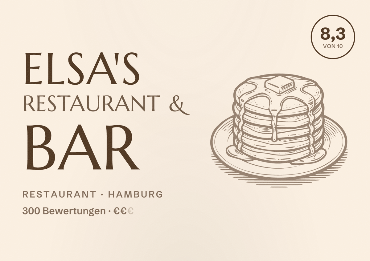 Illustriertes Poster von Elsa's Restaurant & Bar, Restaurant in Hamburg: Bewertung 8,3 von 10 aus 300 Bewertungen, Preisniveau €€