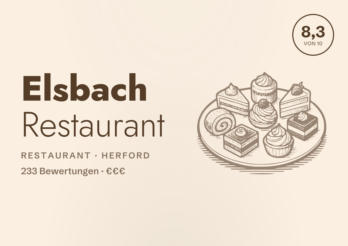 Illustriertes Poster von Elsbach Restaurant, Restaurant in Herford: Bewertung 8,3 von 10 aus 233 Bewertungen, Preisniveau €€€