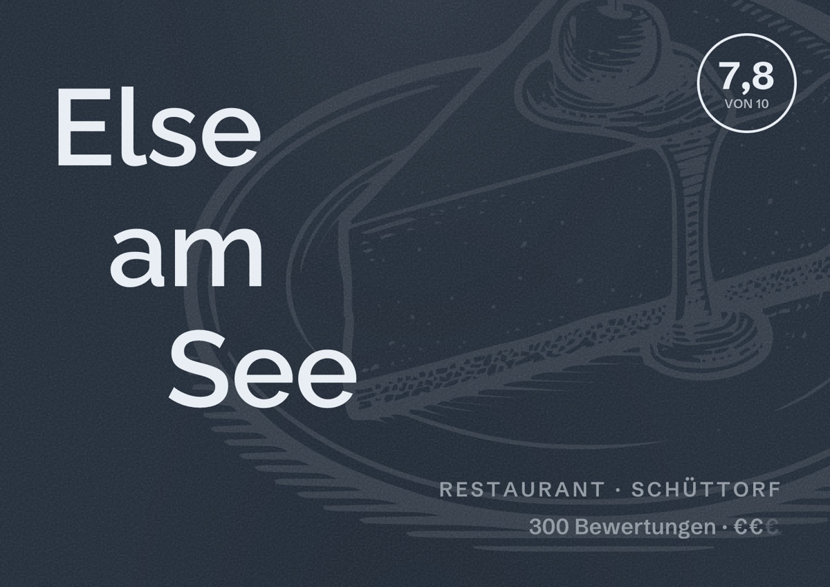 Illustriertes Poster von Else am See, Restaurant in Schüttorf: Bewertung 7,8 von 10 aus 300 Bewertungen, Preisniveau €€