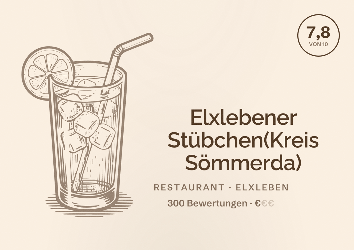 Illustriertes Poster von Elxlebener Stübchen(Kreis Sömmerda), Restaurant in Elxleben: Bewertung 7,8 von 10 aus 300 Bewertungen, Preisniveau €
