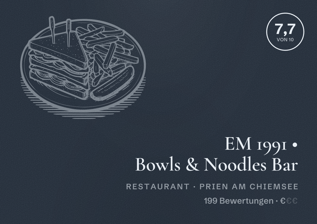 Illustriertes Poster von EM 1991 • Bowls & Noodles Bar, Restaurant in Prien am Chiemsee: Bewertung 7,7 von 10 aus 199 Bewertungen, Preisniveau €