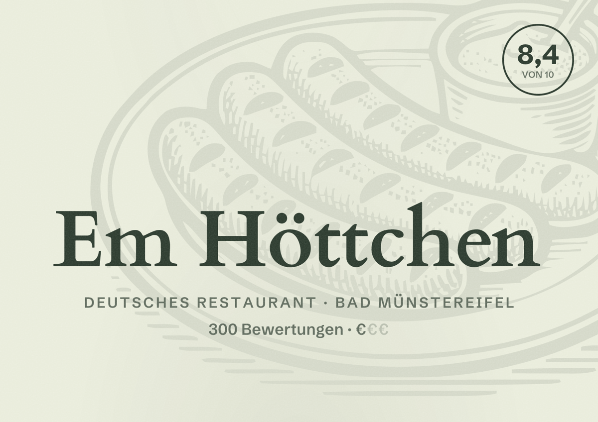 Illustriertes Poster von Em Höttchen, Deutsches Restaurant in Bad Münstereifel: Bewertung 8,4 von 10 aus 300 Bewertungen, Preisniveau €