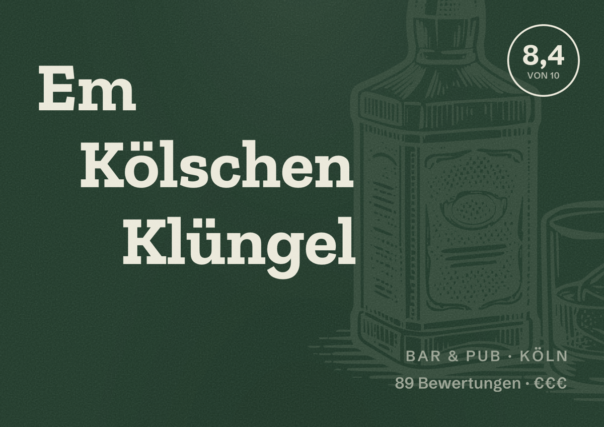 Illustriertes Poster von Em Kölschen Klüngel, Bar & Pub in Köln: Bewertung 8,4 von 10 aus 89 Bewertungen, Preisniveau €€€