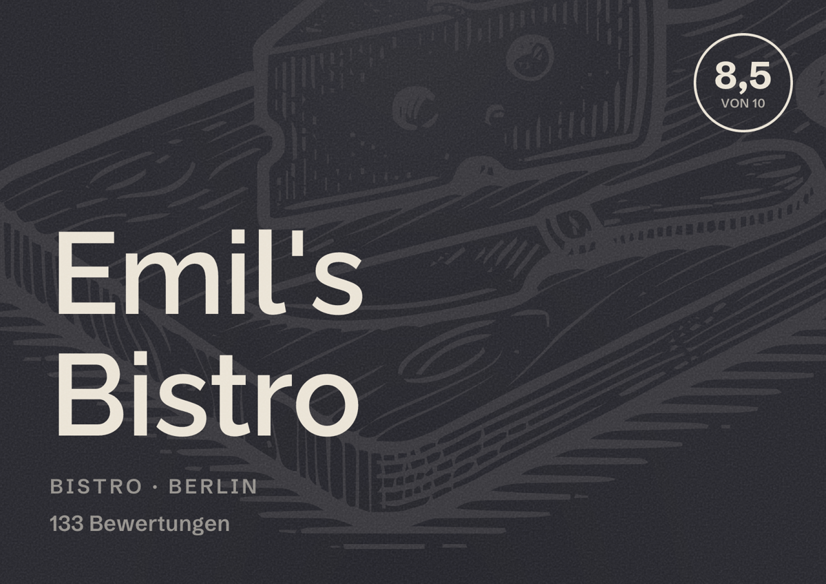 Illustriertes Poster von Emil's Bistro, Bistro in Berlin: Bewertung 8,5 von 10 aus 133 Bewertungen