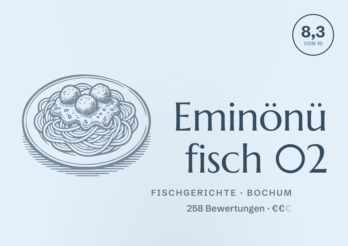 Illustriertes Poster von Eminönü fisch 02, Fischgerichte in Bochum: Gästebewertung 8,3 von 10 aus 258 Bewertungen