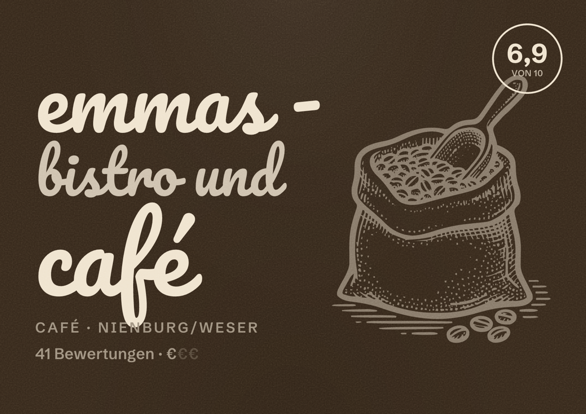 Illustriertes Poster von emmas - bistro und café, Café in Nienburg/Weser: Bewertung 6,9 von 10 aus 41 Bewertungen, Preisniveau €