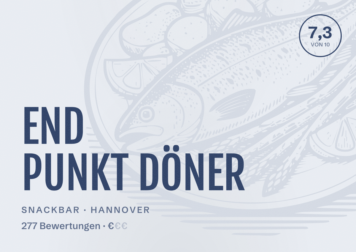 Illustriertes Poster von END PUNKT DÖNER, Snackbar in Hannover: Bewertung 7,3 von 10 aus 277 Bewertungen, Preisniveau €