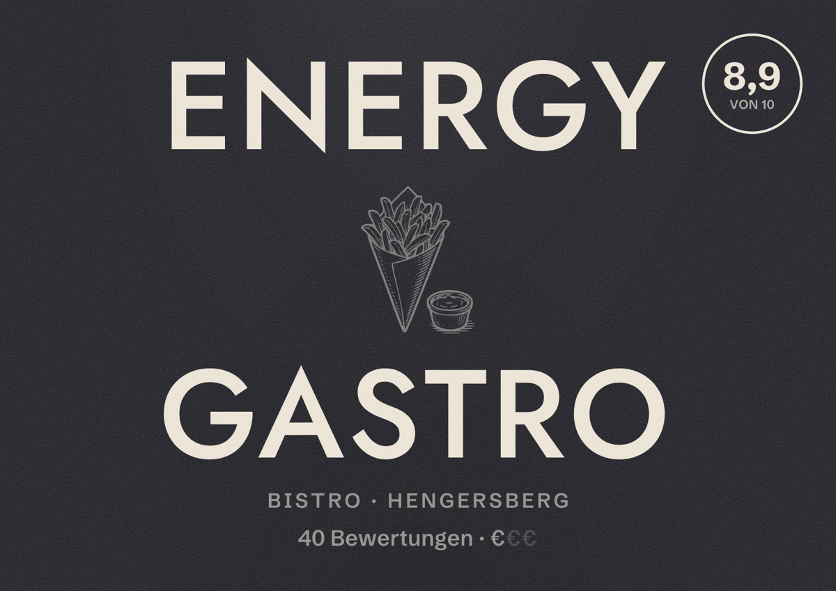 Illustriertes Poster von Energy Gastro, Bistro in Hengersberg: Bewertung 8,9 von 10 aus 40 Bewertungen, Preisniveau €