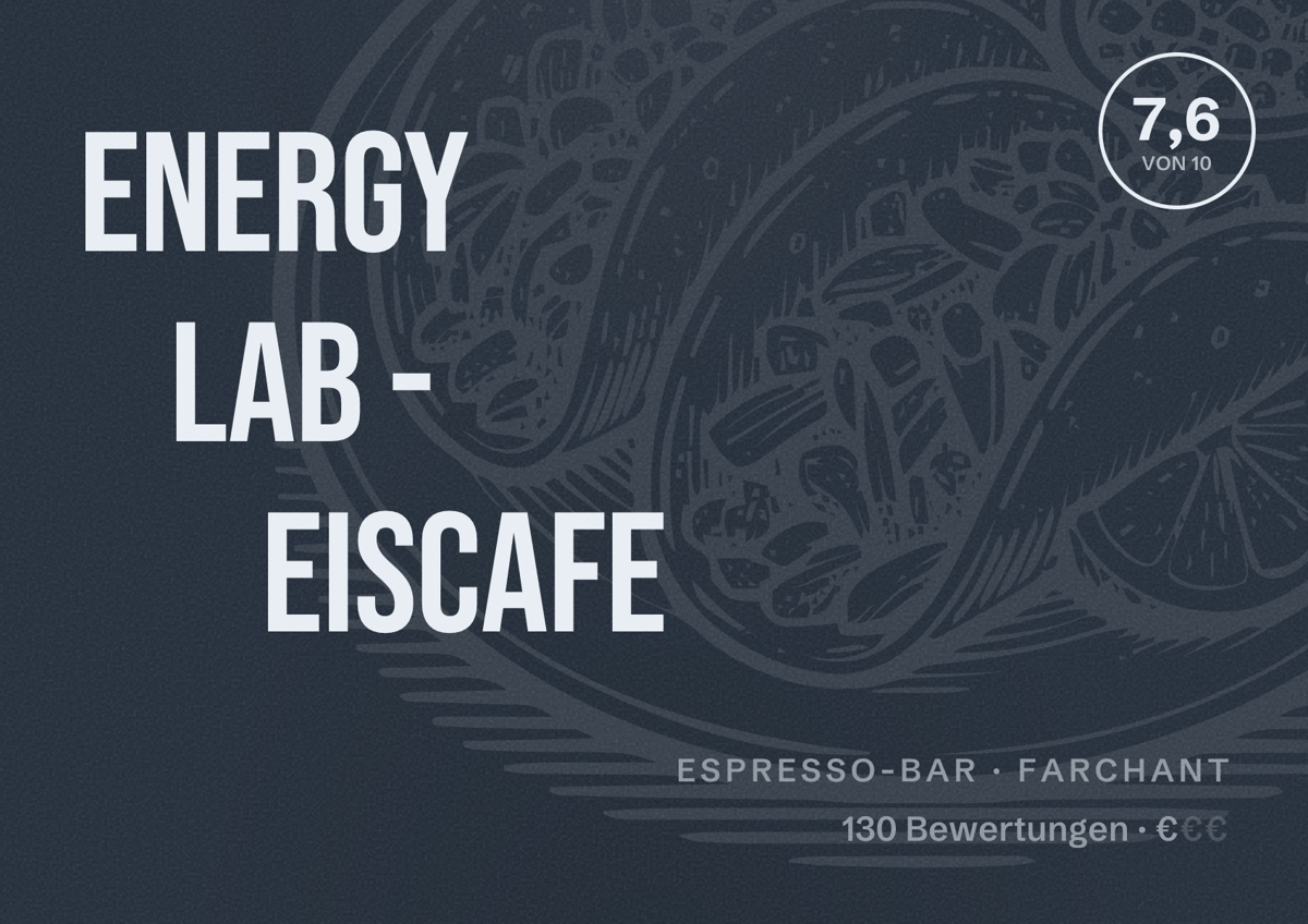 Illustriertes Poster von Energy Lab - EisCafe, Espresso-Bar in Farchant: Bewertung 7,6 von 10 aus 130 Bewertungen, Preisniveau €