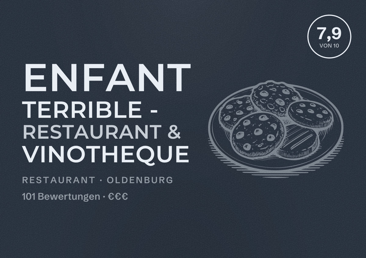 Illustriertes Poster von Enfant Terrible - Restaurant & Vinotheque, Restaurant in Oldenburg: Bewertung 7,9 von 10 aus 101 Bewertungen, Preisniveau €€€