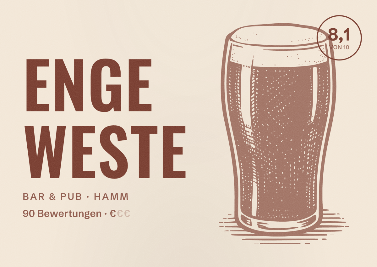 Illustriertes Poster von Enge Weste, Bar & Pub in Hamm: Bewertung 8,1 von 10 aus 90 Bewertungen, Preisniveau €