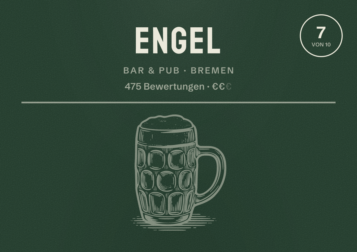 Illustriertes Poster von Engel, Bar & Pub in Bremen: Bewertung 7 von 10 aus 475 Bewertungen, Preisniveau €€
