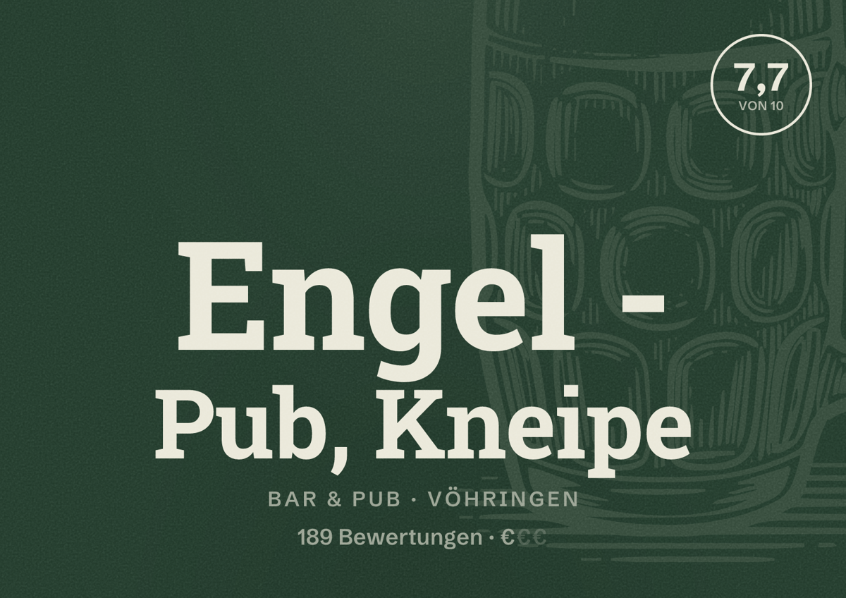 Illustriertes Poster von Engel - Pub, Kneipe, Bar & Pub in Vöhringen: Bewertung 7,7 von 10 aus 189 Bewertungen, Preisniveau €