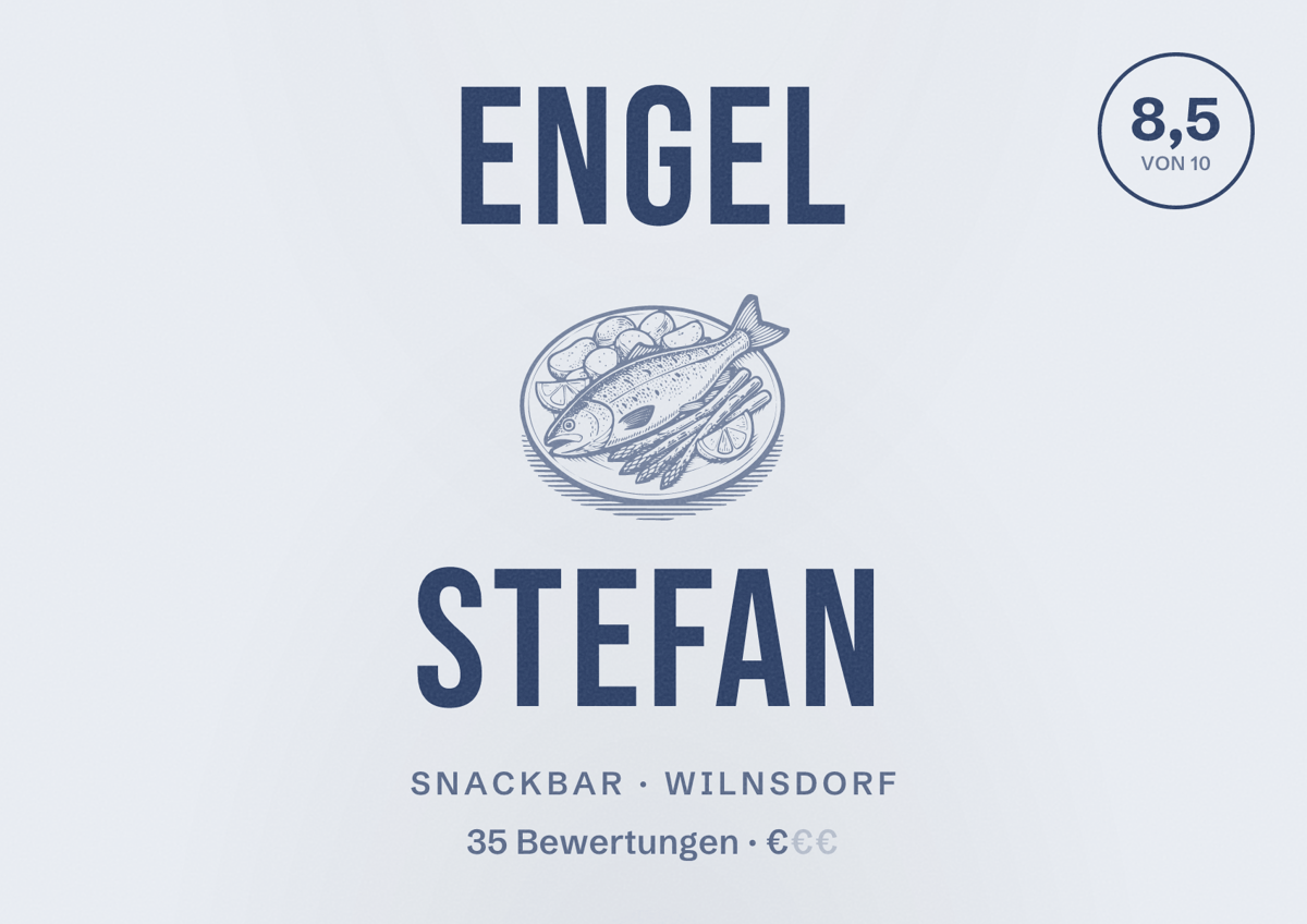 Illustriertes Poster von Engel Stefan, Snackbar in Wilnsdorf: Bewertung 8,5 von 10 aus 35 Bewertungen, Preisniveau €