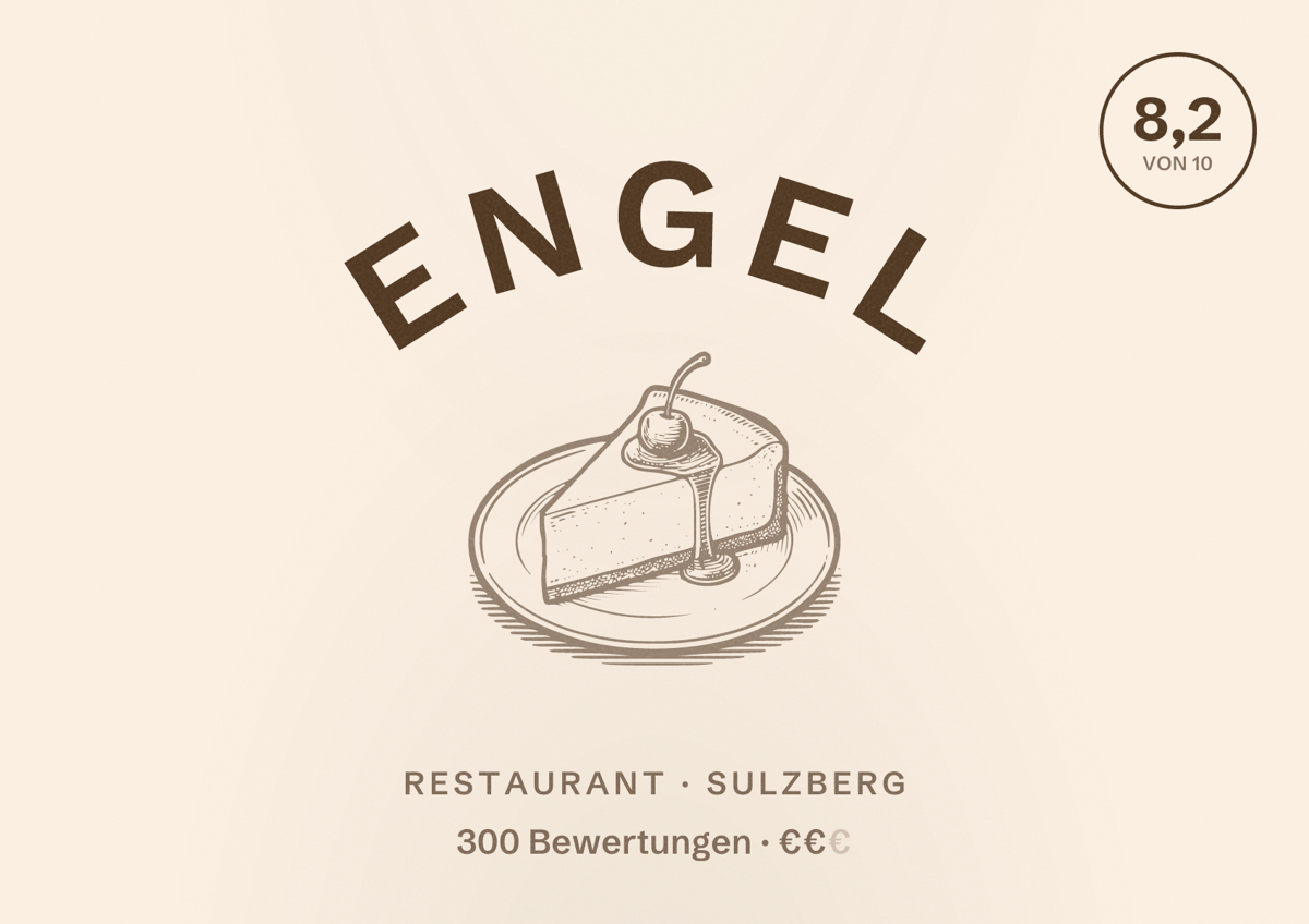 Illustriertes Poster von Engel, Restaurant in Sulzberg: Bewertung 8,2 von 10 aus 300 Bewertungen, Preisniveau €€
