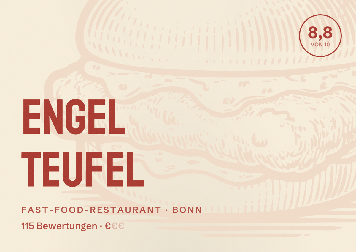 Illustriertes Poster von Engel Teufel, Fast-Food-Restaurant in Bonn: Bewertung 8,8 von 10 aus 115 Bewertungen, Preisniveau €
