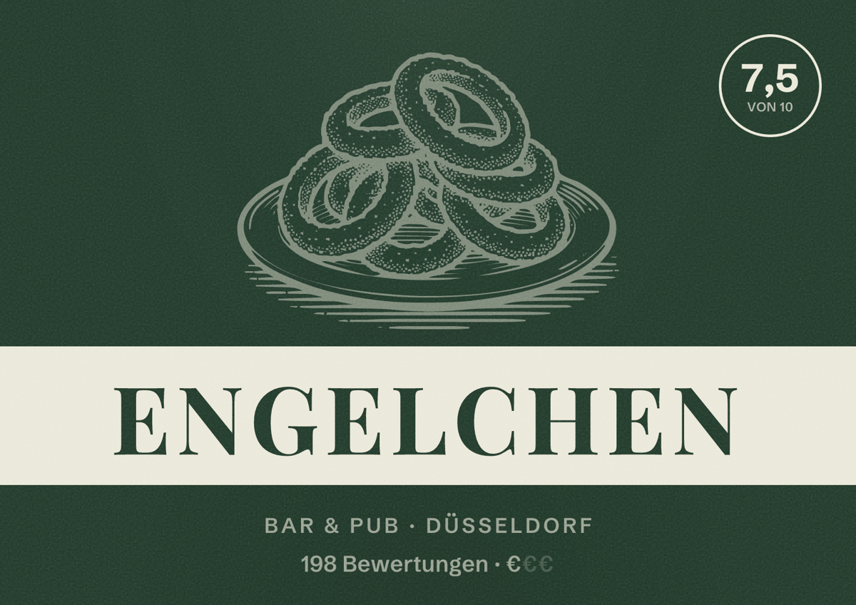 Illustriertes Poster von Engelchen, Bar & Pub in Düsseldorf: Bewertung 7,5 von 10 aus 198 Bewertungen, Preisniveau €