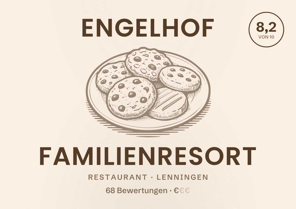 Illustriertes Poster von Engelhof Familienresort, Restaurant in Lenningen: Bewertung 8,2 von 10 aus 68 Bewertungen, Preisniveau €