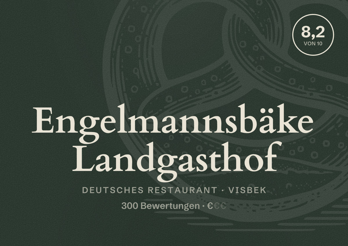 Illustriertes Poster von Engelmannsbäke Landgasthof, Deutsches Restaurant in Visbek: Bewertung 8,2 von 10 aus 300 Bewertungen, Preisniveau €