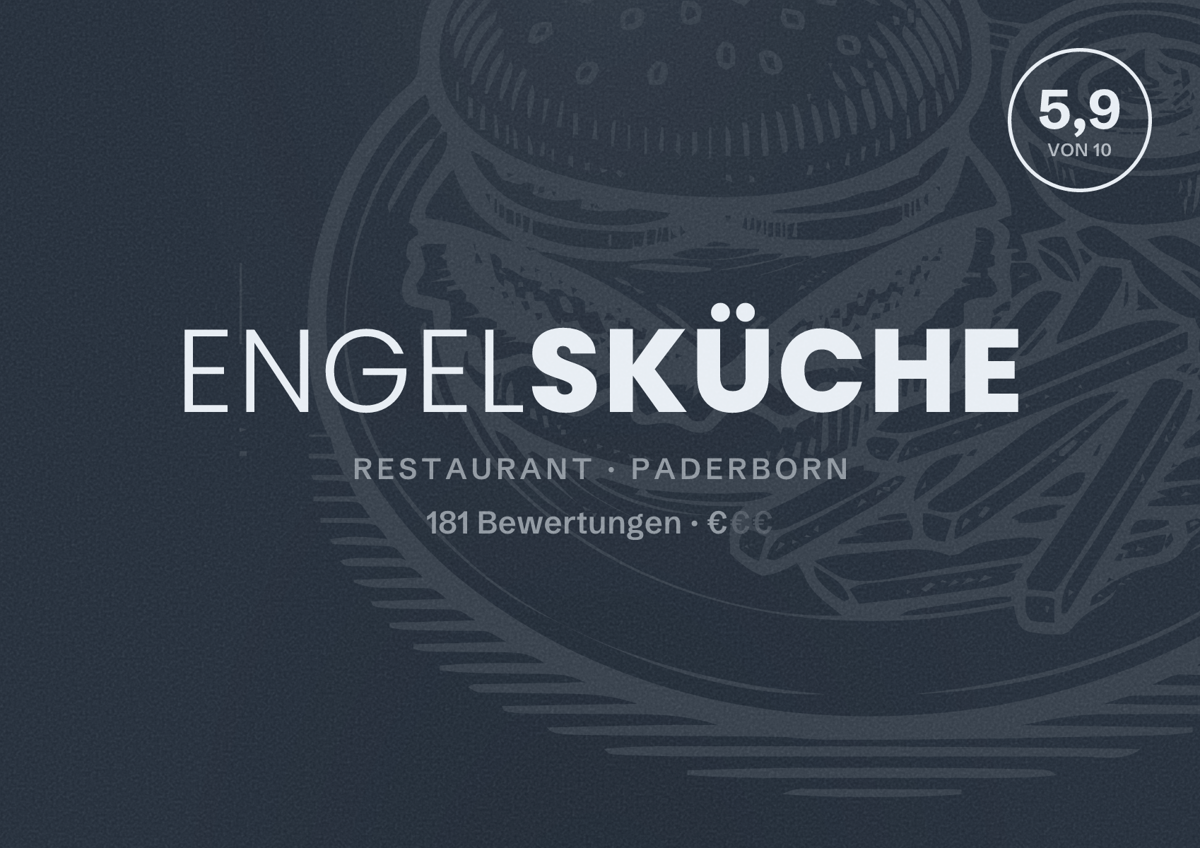 Illustriertes Poster von Engelsküche, Restaurant in Paderborn: Bewertung 5,9 von 10 aus 181 Bewertungen, Preisniveau €