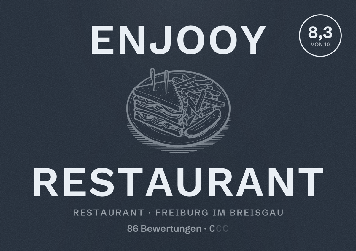 Illustriertes Poster von Enjooy Restaurant, Restaurant in Freiburg im Breisgau: Bewertung 8,3 von 10 aus 86 Bewertungen, Preisniveau €