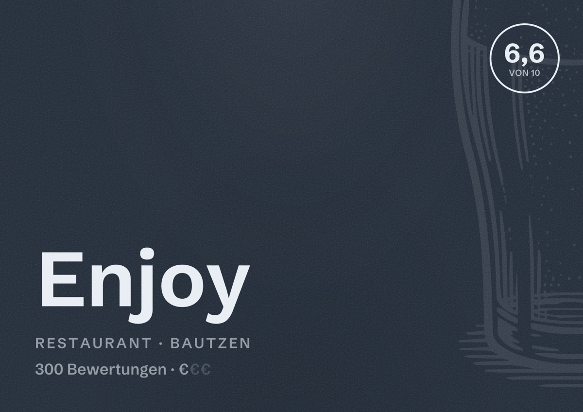 Illustriertes Poster von Enjoy, Restaurant in Bautzen: Bewertung 6,6 von 10 aus 300 Bewertungen, Preisniveau €