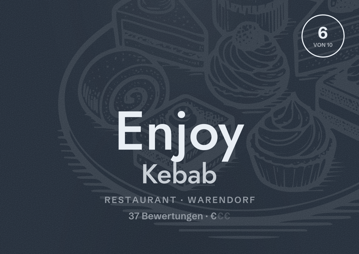 Illustriertes Poster von Enjoy Kebab, Restaurant in Warendorf: Bewertung 6 von 10 aus 37 Bewertungen, Preisniveau €