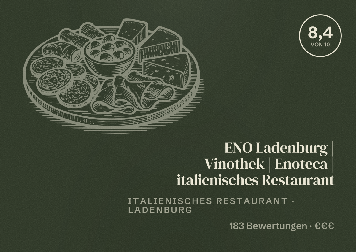 Illustriertes Poster von ENO Ladenburg | Vinothek | Enoteca | italienisches Restaurant, Italienisches Restaurant in Ladenburg: Bewertung 8,4 von 10 aus 183 Bewertungen, Preisniveau €€€