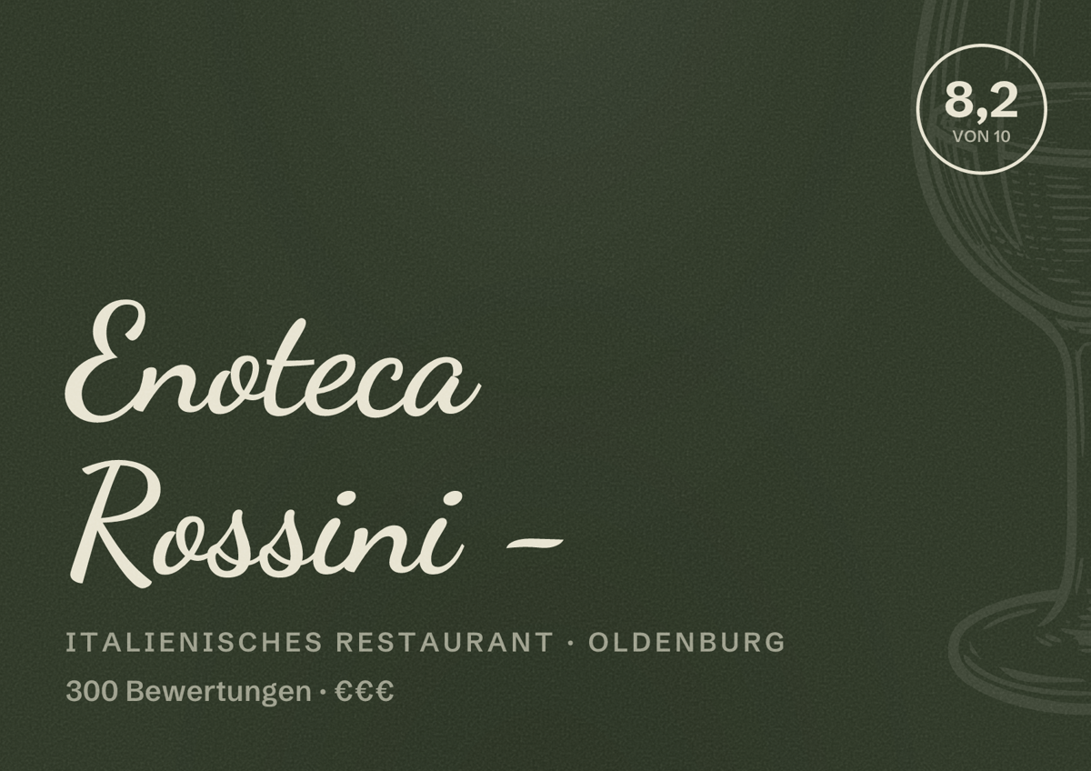 Illustriertes Poster von Enoteca Rossini -, Italienisches Restaurant in Oldenburg: Bewertung 8,2 von 10 aus 300 Bewertungen, Preisniveau €€€
