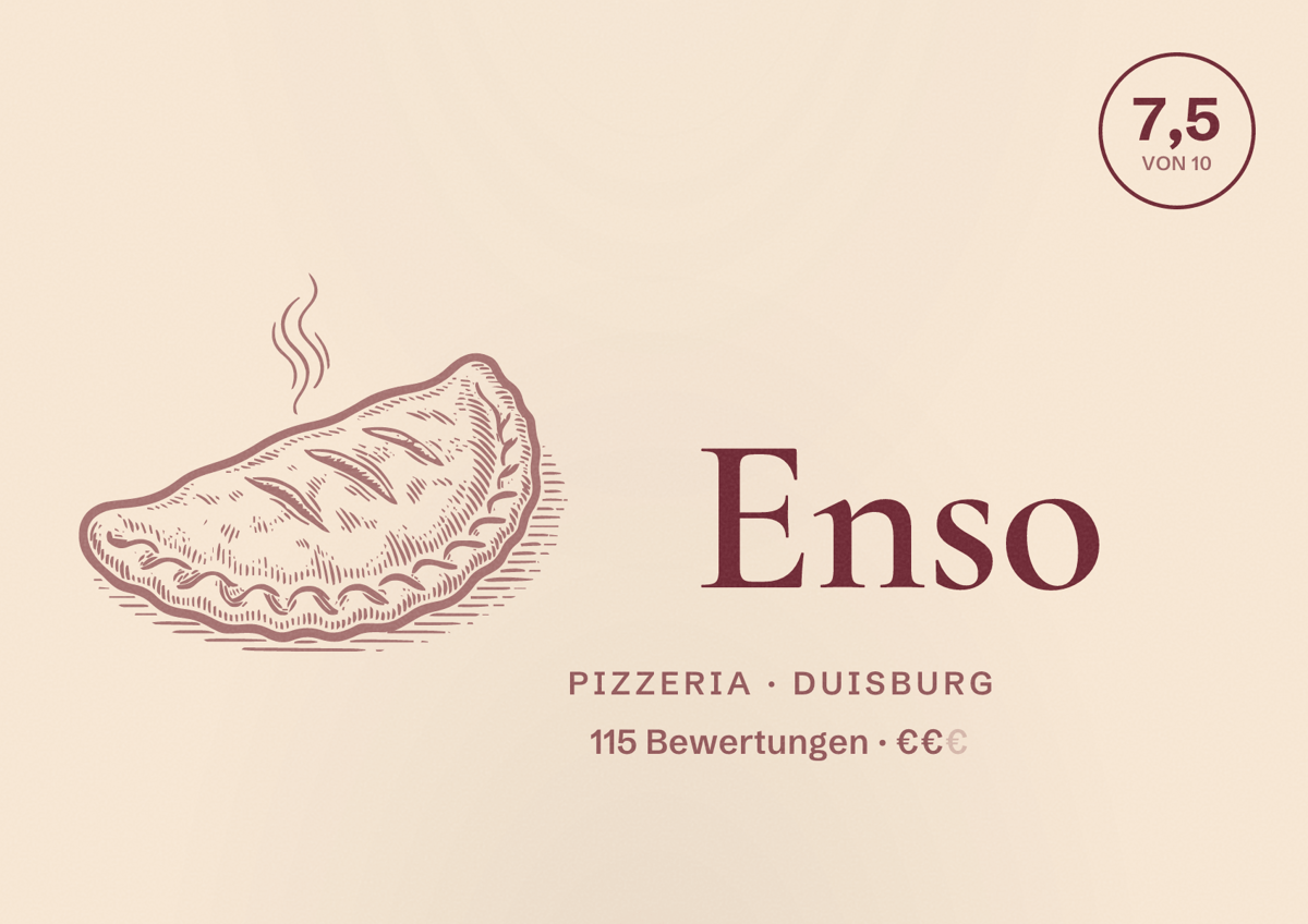 Illustriertes Poster von Enso, Pizzeria in Duisburg: Gästebewertung 7,5 von 10 aus 115 Bewertungen