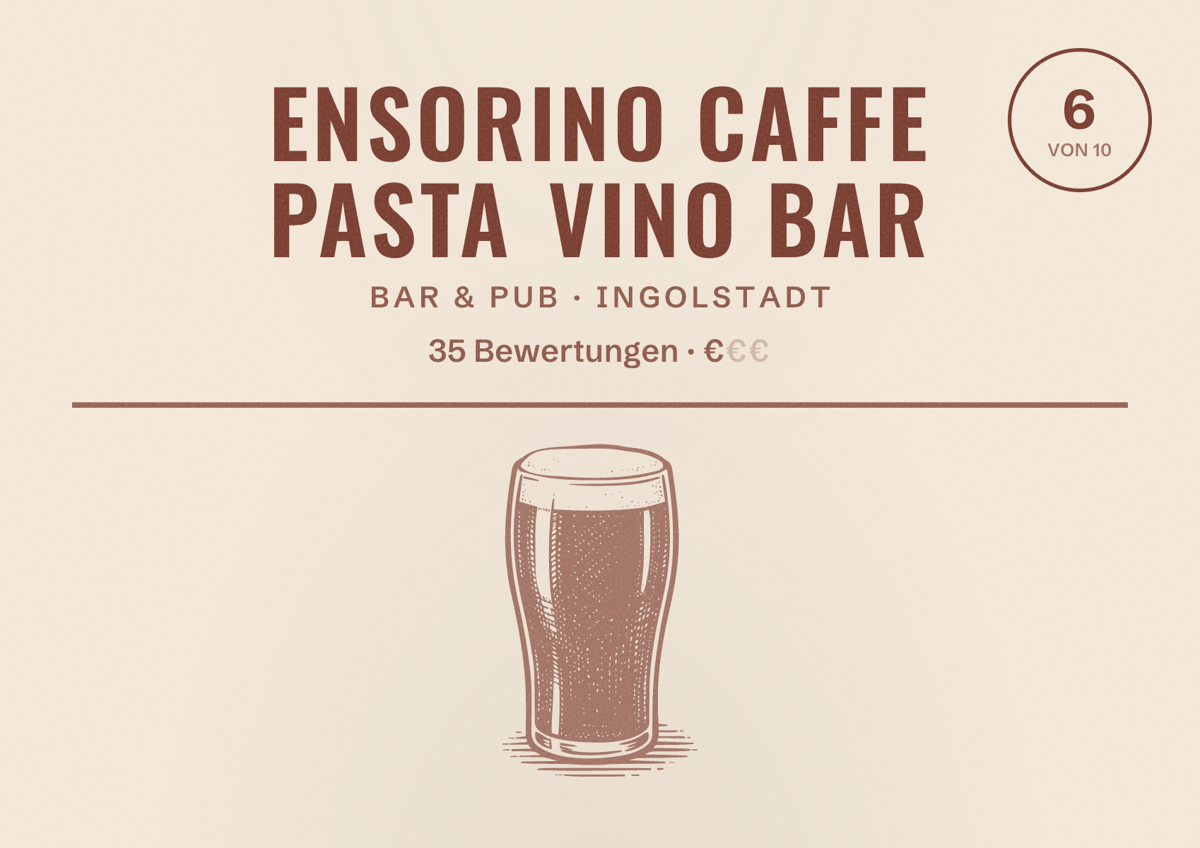 Illustriertes Poster von Ensorino Caffe Pasta Vino Bar, Bar & Pub in Ingolstadt: Bewertung 6 von 10 aus 35 Bewertungen, Preisniveau €