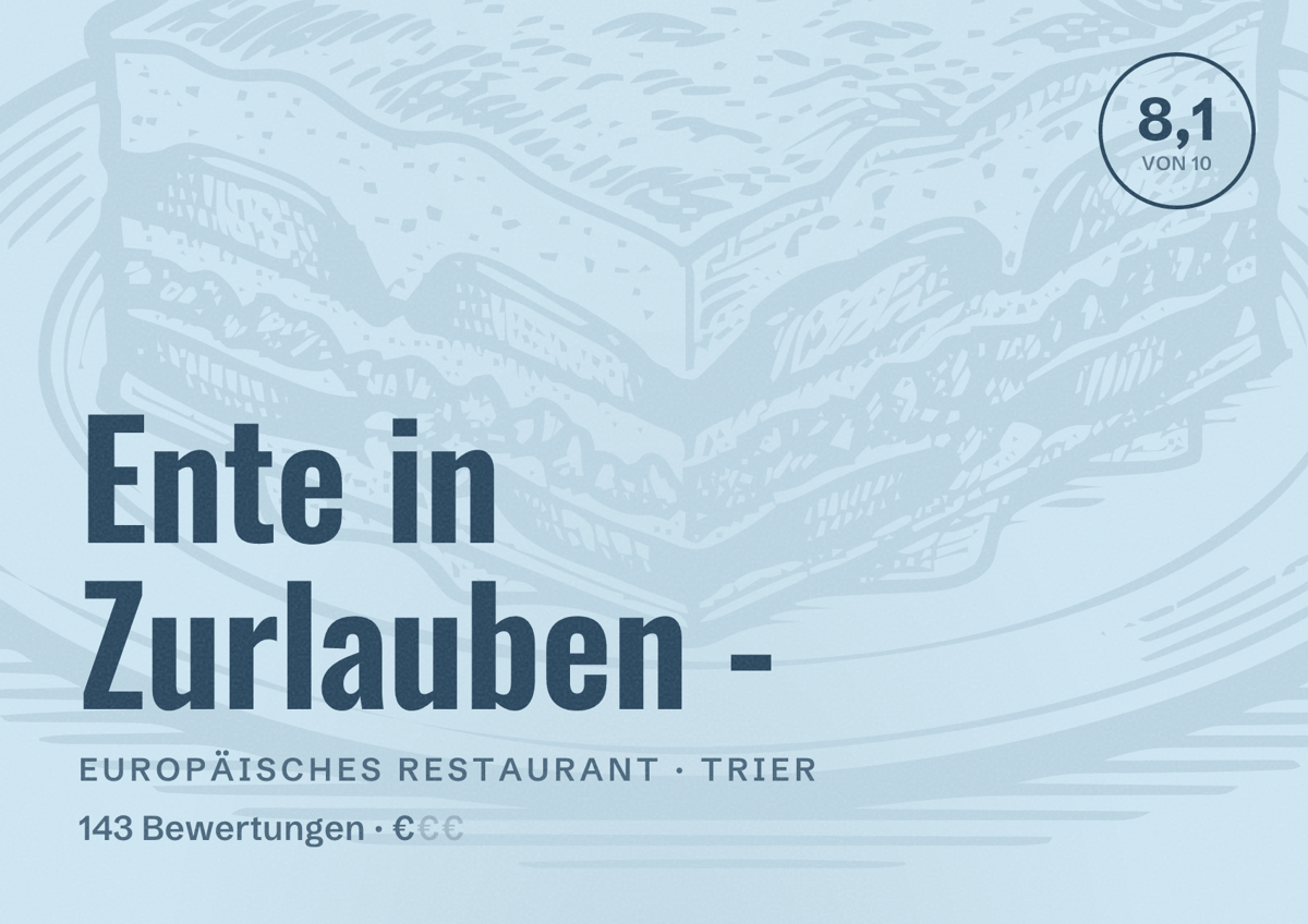 Illustriertes Poster von Ente in Zurlauben -, Europäisches Restaurant in Trier: Bewertung 8,1 von 10 aus 143 Bewertungen, Preisniveau €