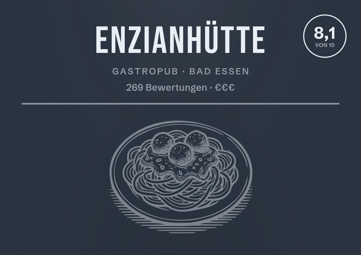 Illustriertes Poster von Enzianhütte, Gastropub in Bad Essen: Bewertung 8,1 von 10 aus 269 Bewertungen, Preisniveau €€€