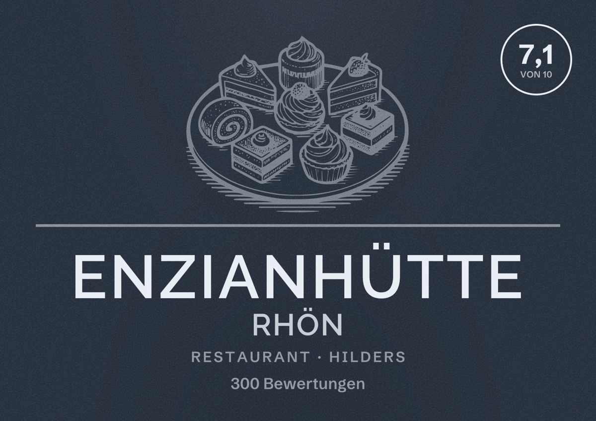 Illustriertes Poster von Enzianhütte Rhön, Restaurant in Hilders: Bewertung 7,1 von 10 aus 300 Bewertungen