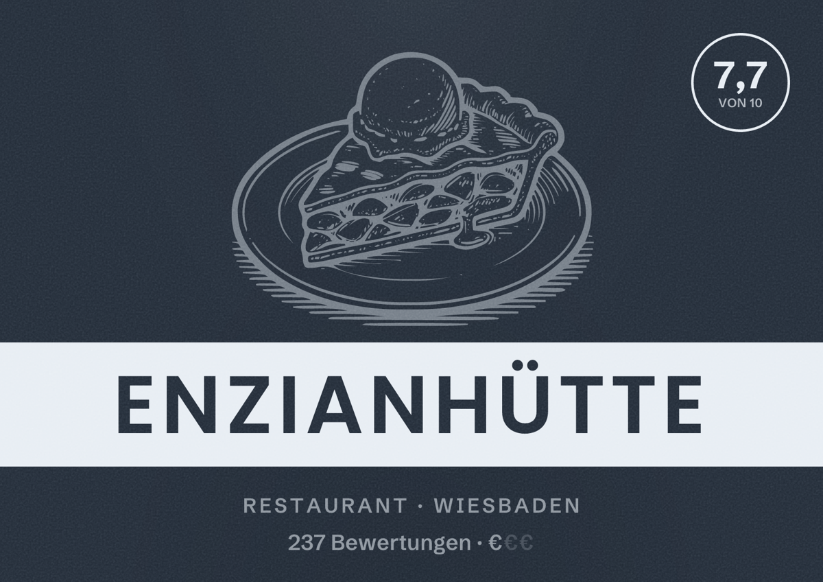 Illustriertes Poster von Enzianhütte, Restaurant in Wiesbaden: Bewertung 7,7 von 10 aus 237 Bewertungen, Preisniveau €