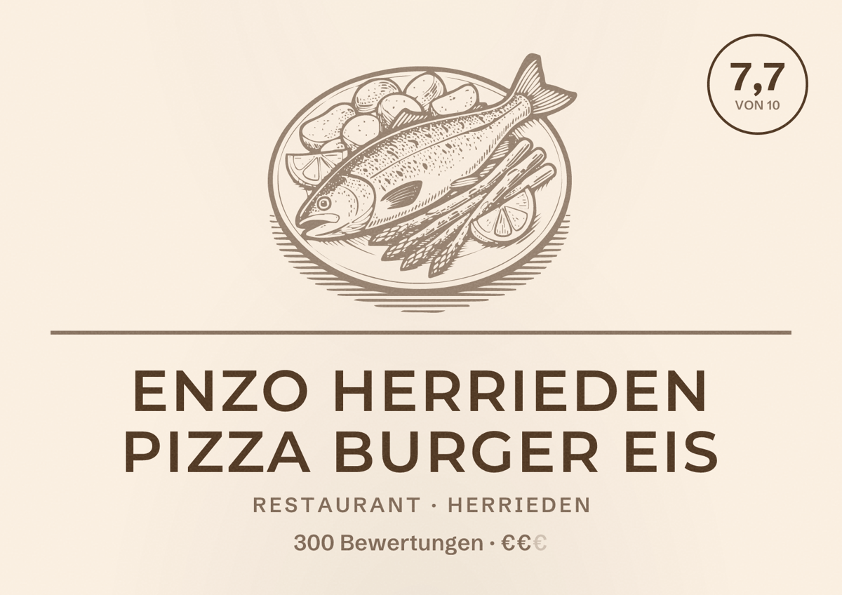 Illustriertes Poster von ENZO HERRIEDEN Pizza Burger Eis, Restaurant in Herrieden: Bewertung 7,7 von 10 aus 300 Bewertungen, Preisniveau €€
