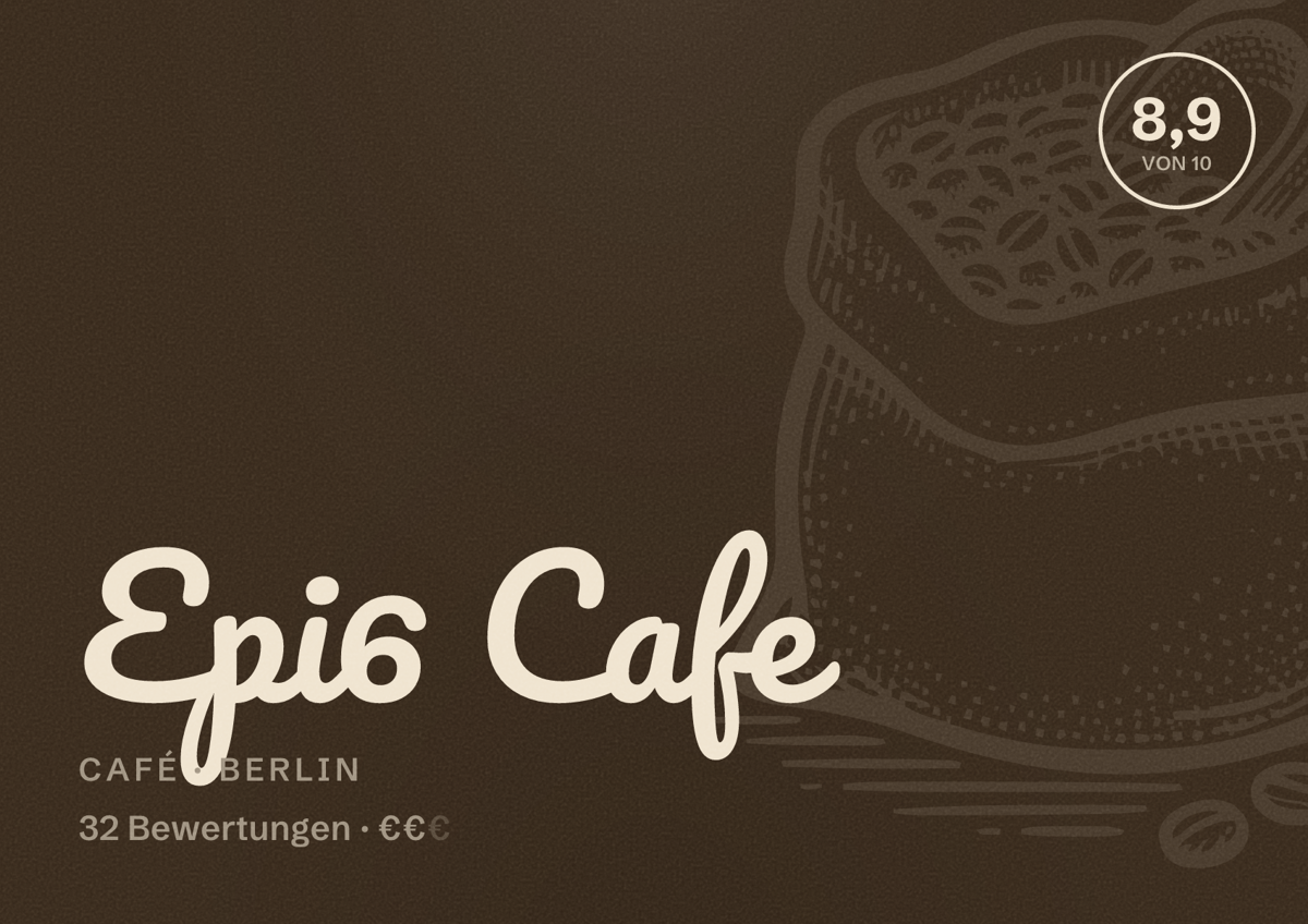 Illustriertes Poster von Epi6 Cafe, Café in Berlin: Bewertung 8,9 von 10 aus 32 Bewertungen, Preisniveau €€
