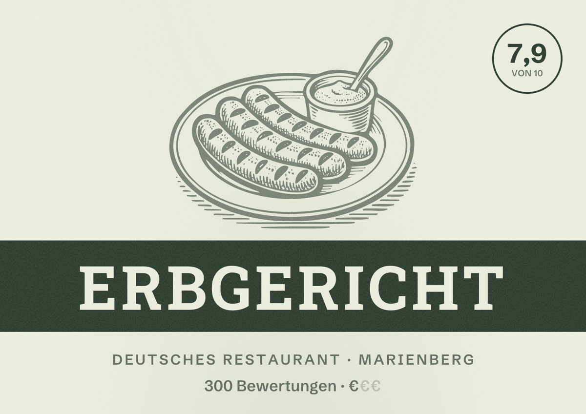 Illustriertes Poster von Erbgericht, Deutsches Restaurant in Marienberg: Bewertung 7,9 von 10 aus 300 Bewertungen, Preisniveau €