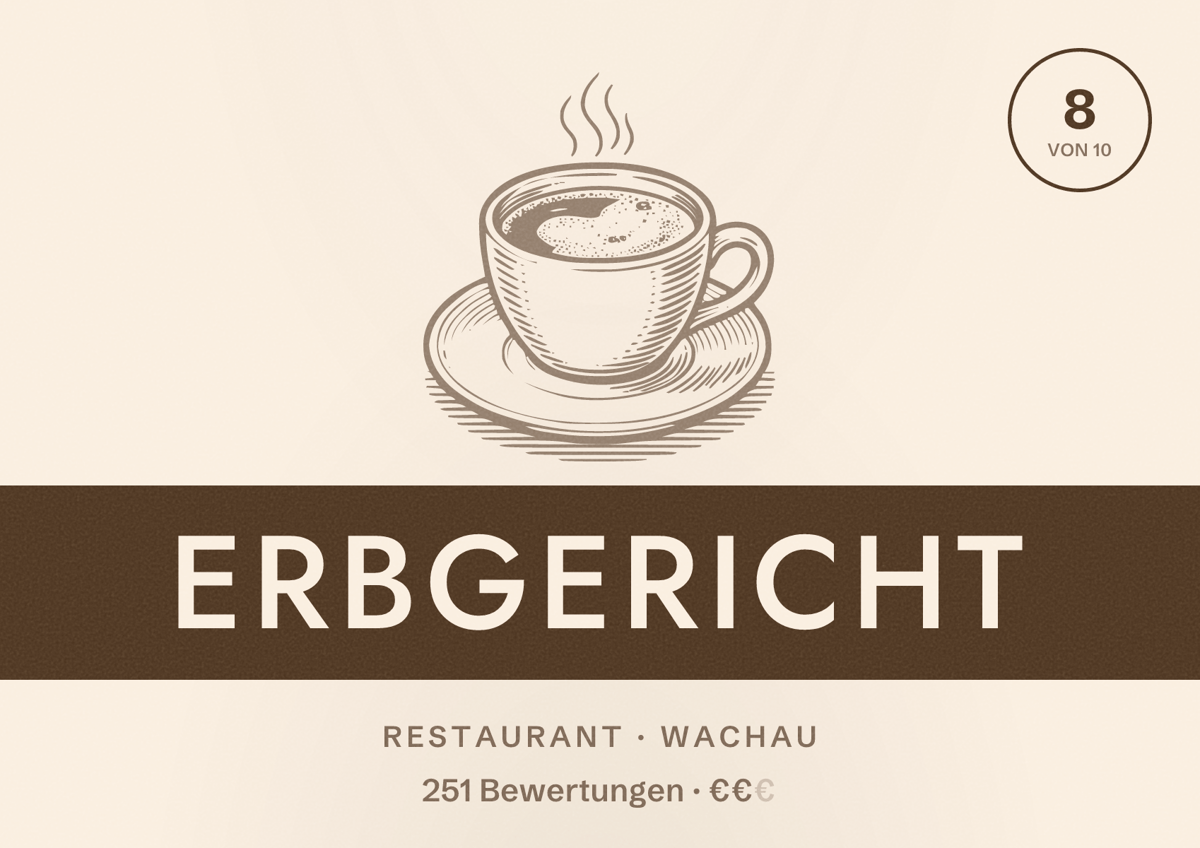 Illustriertes Poster von Erbgericht, Restaurant in Wachau: Bewertung 8 von 10 aus 251 Bewertungen, Preisniveau €€